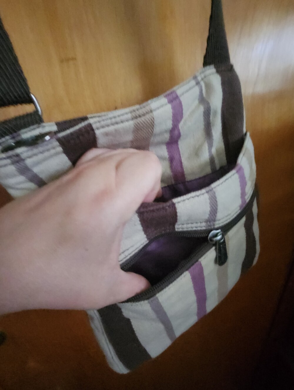 Thirty-one Purple and Brown Striped Crossbody Cotton/Linen - Picture 7 of 10